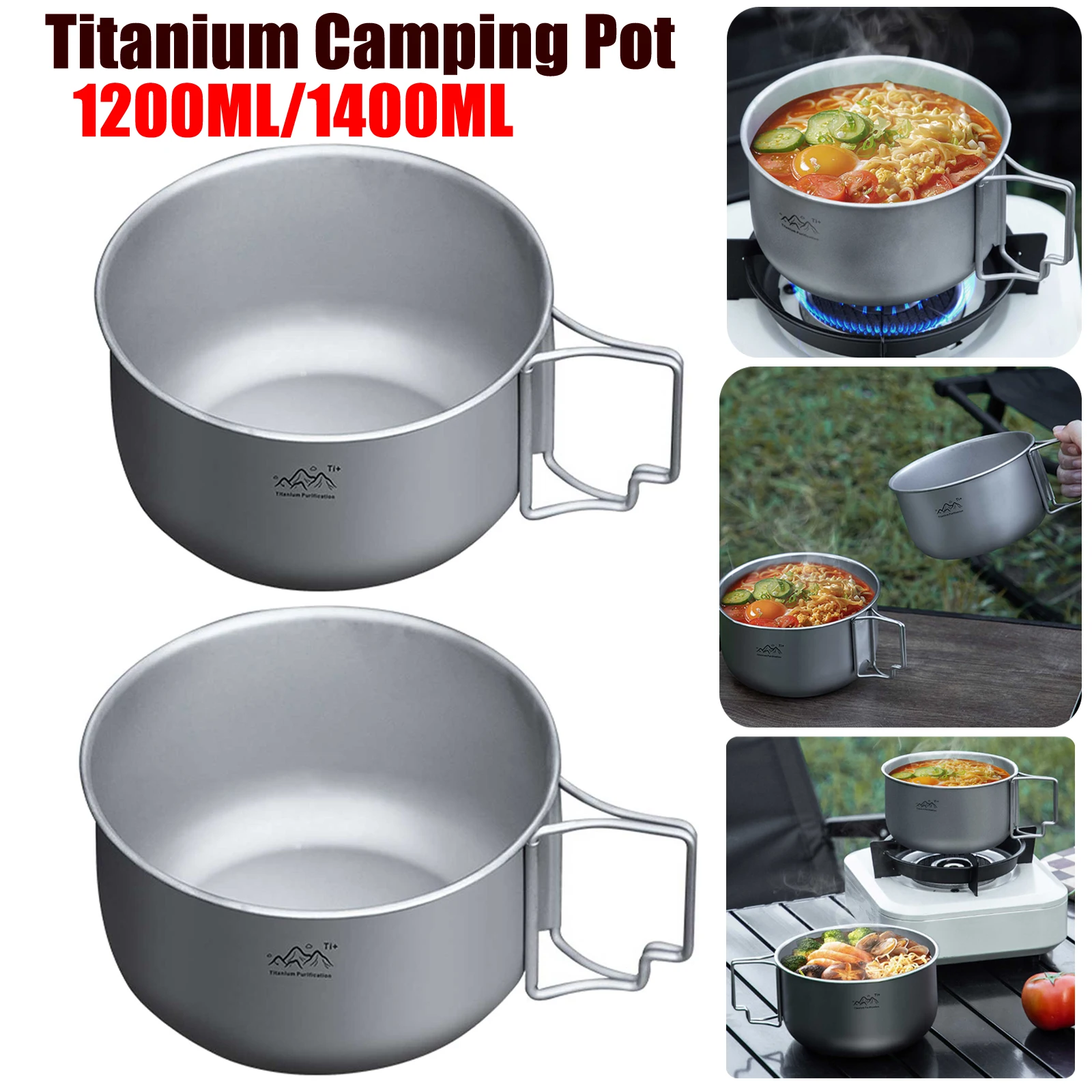 1200ML/1400ML Tragbarer Titan-Campingtopf Multifunktionales Legierungs-Kochgeschirr Wiederverwendbarer Faltbarer Camping-Suppentopf für Outdoor Image