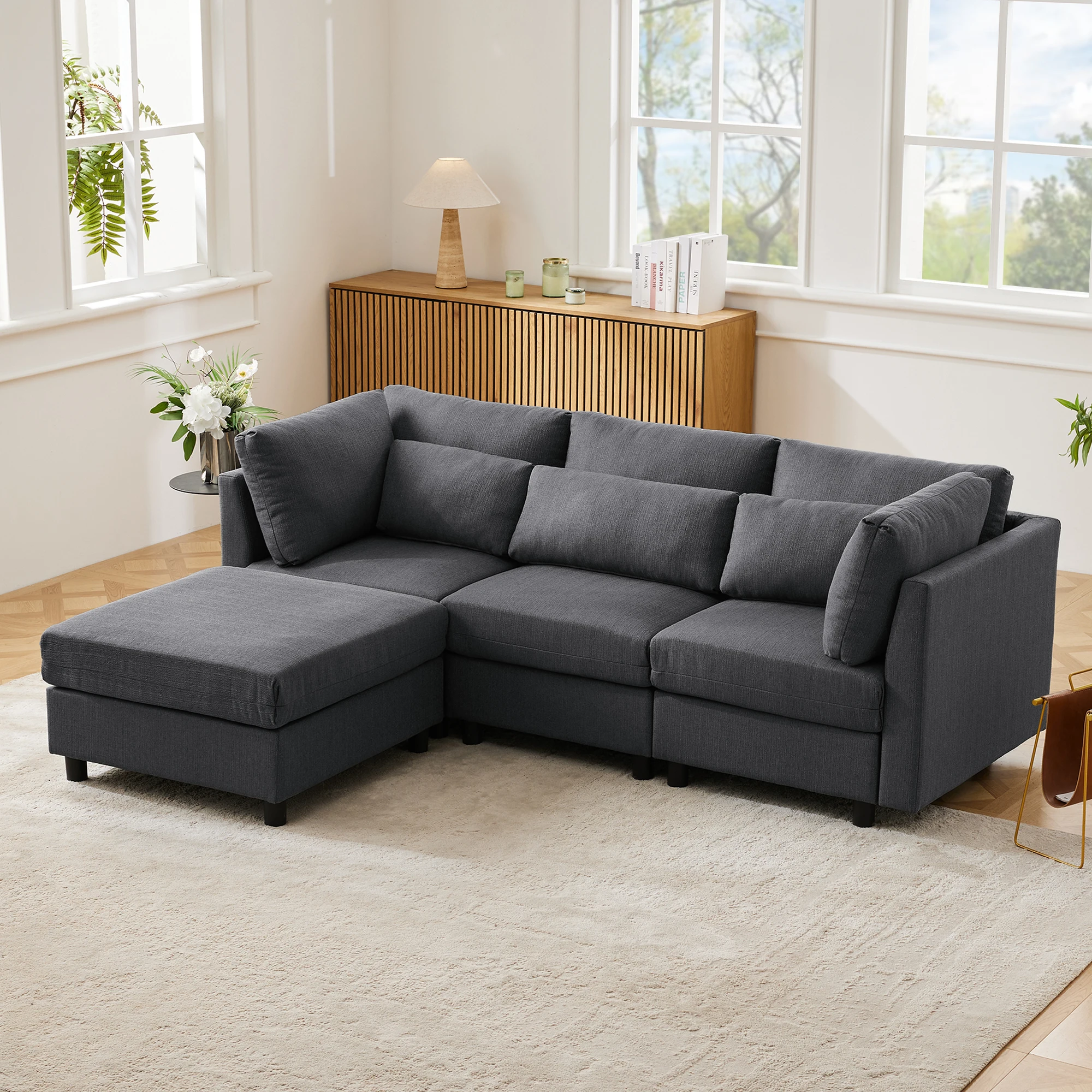 Schlafsofa 4-Sitzer-Sofa weiches Sofa Wohnzimmersofa mit Kissen