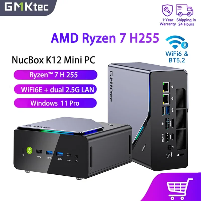 GMKtec NucBox K12 Mini-PC AMD Ryzen 7H255 8745HS Dual 2,5G LAN WiFi 6E BT5.2 USB 4.0 Typ C DDR 5 5600 8K Mini-PC für Gamer