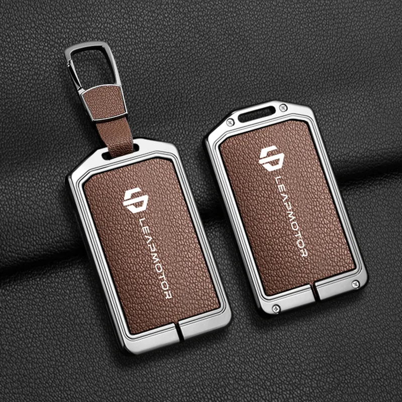 Autozubehör NFC-Karten-Schlüsselhülle aus Zinklegierung und Leder mit Kette für Leapmotor C16 C10 C11 B10 Smart Key Schutzhülle Image