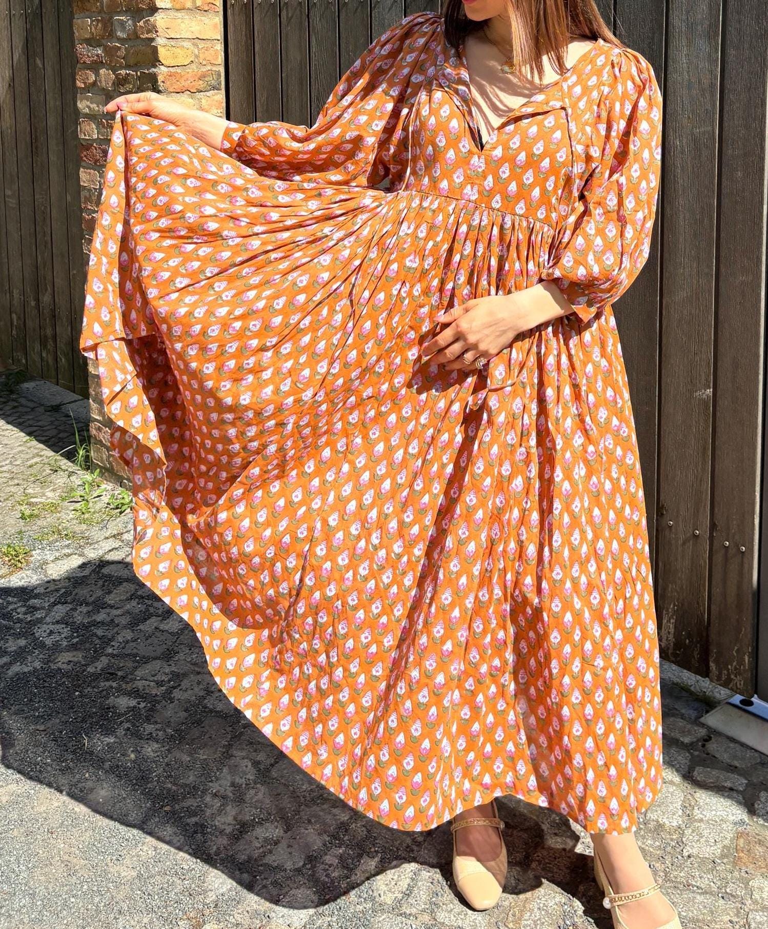 Abito lungo boho, abito lungo in cotone biologico fatto a mano, abito hippie, abito da sposa boho, abito estivo, moda femminile, look primaverili, abi