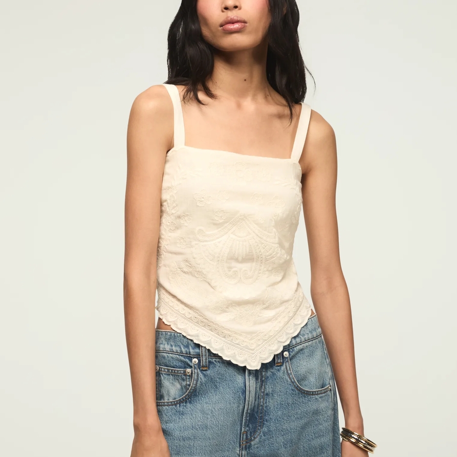 Lucky Brand Festival Handkerchief Cami Top - Women's Clothing Cami Camisoles Tank Top in Cream, Size XS