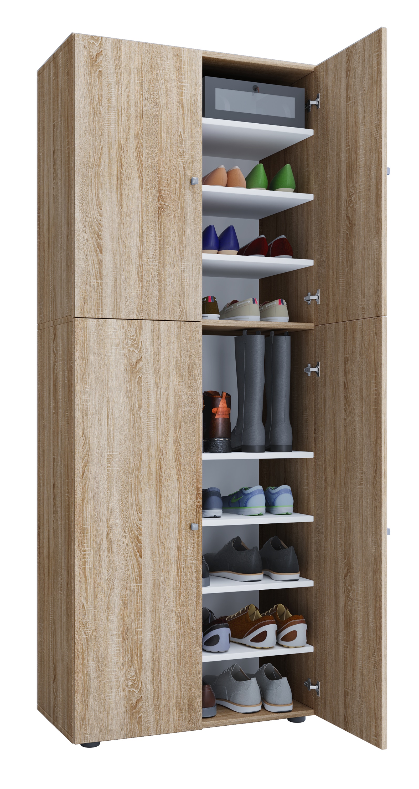 Schuhschrank VCM "XXL Holz Großer Schuhschrank Schuhkommode Lona 9", braun (sonoma, eiche (sägerau)), B:70cm T:40cm, Obermaterial: 100% Holz Wood., Schränke, Schuhschrank Image