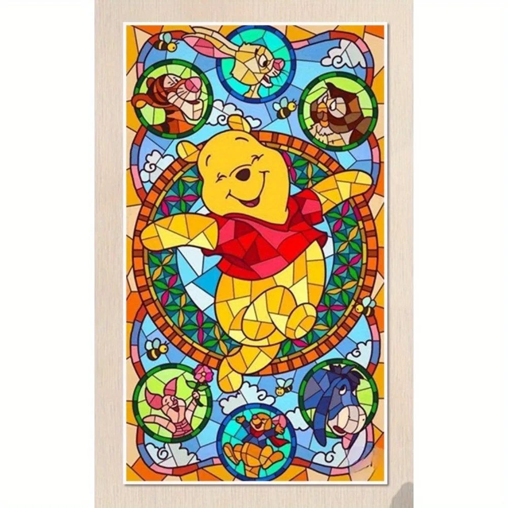 Disney 1pc 5D bricolage diamant peinture 5D bricolage complet rond diamant peinture Kit modèles de dessins animés Winnie l'ourson, tigre sautant, Ee