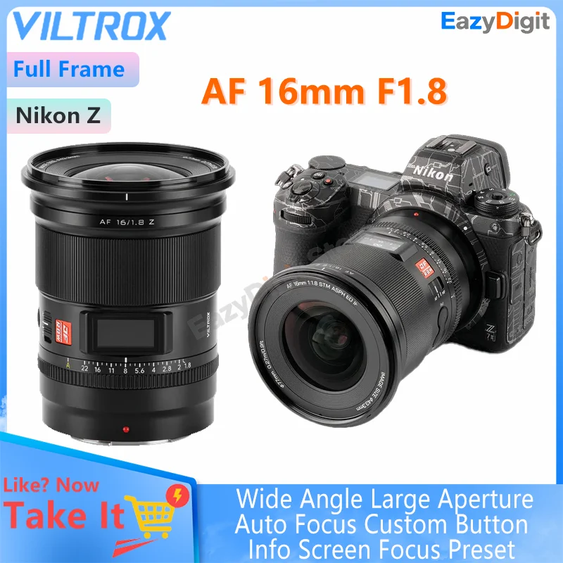 VILTROX AF 16mm F1.8 Z Full Frame Ultra-Wide Angle Large Aperture Auto Focus Lens for Nikon Z Camera Info Screen Custom Button