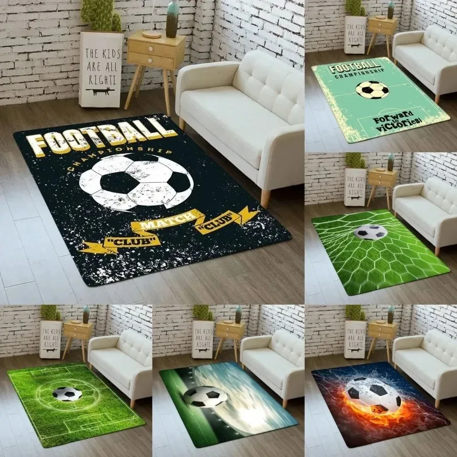 3D Grün-Schwarzer Fußballfeld-Stadion-Teppich für Schlafzimmer Wohnzimmer Sofa Heim-Fußmatte Deko Großer Kinder-Spielteppich Rutschfeste Bodenmatte