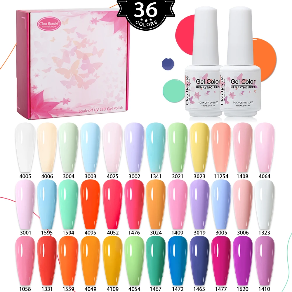 Clou Beaute 36 Flaschen HEMA TPO FREI Pastellfarben Gel-Nagellack Set 8ml UV LED Nägel Semi-Permanent Macaron Nail Art Gel Image