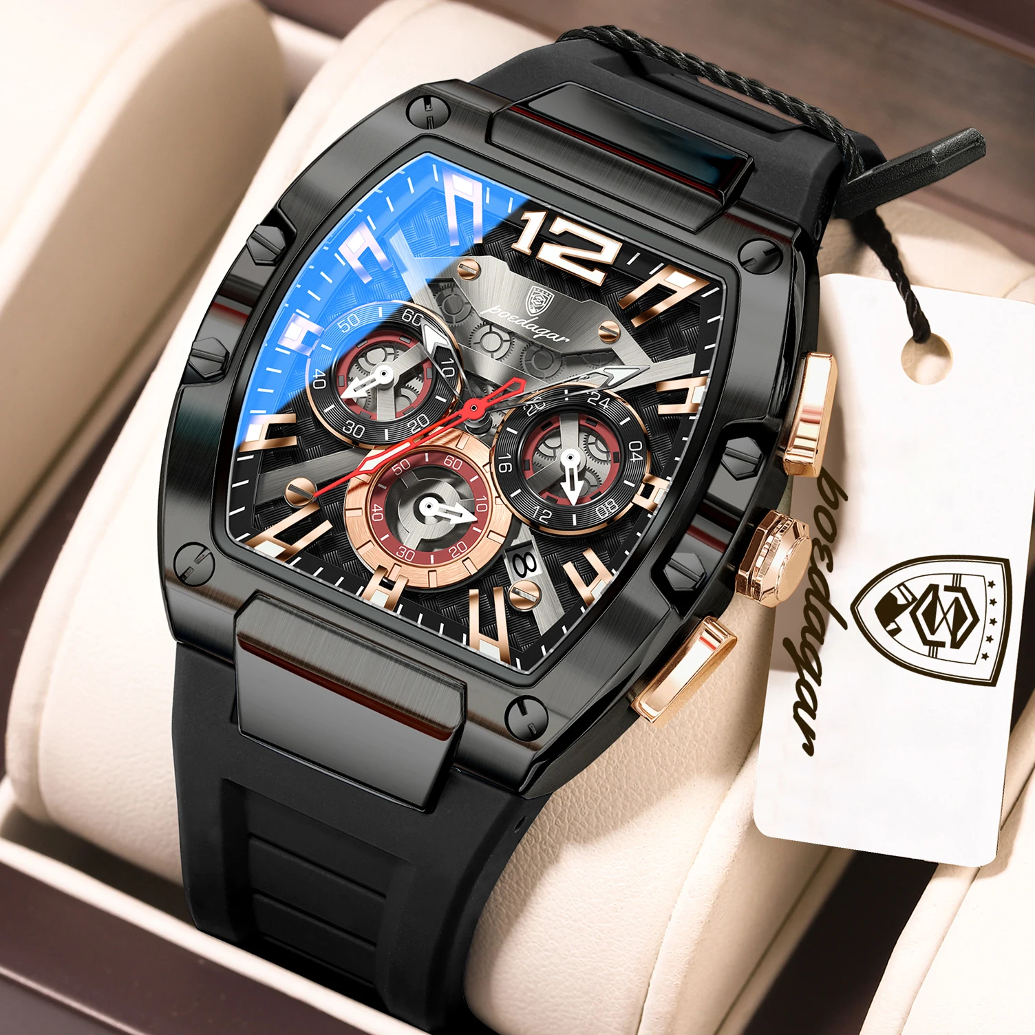 POEDAGAR Luxus Herrenuhren Leuchtend Wasserdicht Silikon Datum Sportuhr Chronograph Quarz Mode Herren Armbanduhr Reloj Image