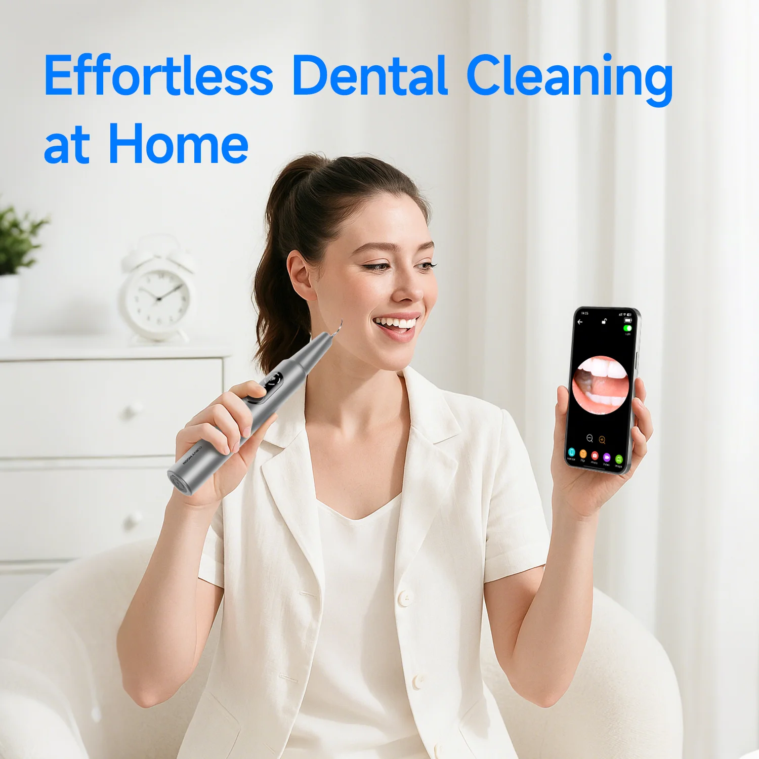 Visueller elektrischer Ultraschall-Zahnreiniger mit 5 Modi – Zahnstein/Ölstein/Zahnfleckenentferner, Zahnaufhellung, Mundpflege Image