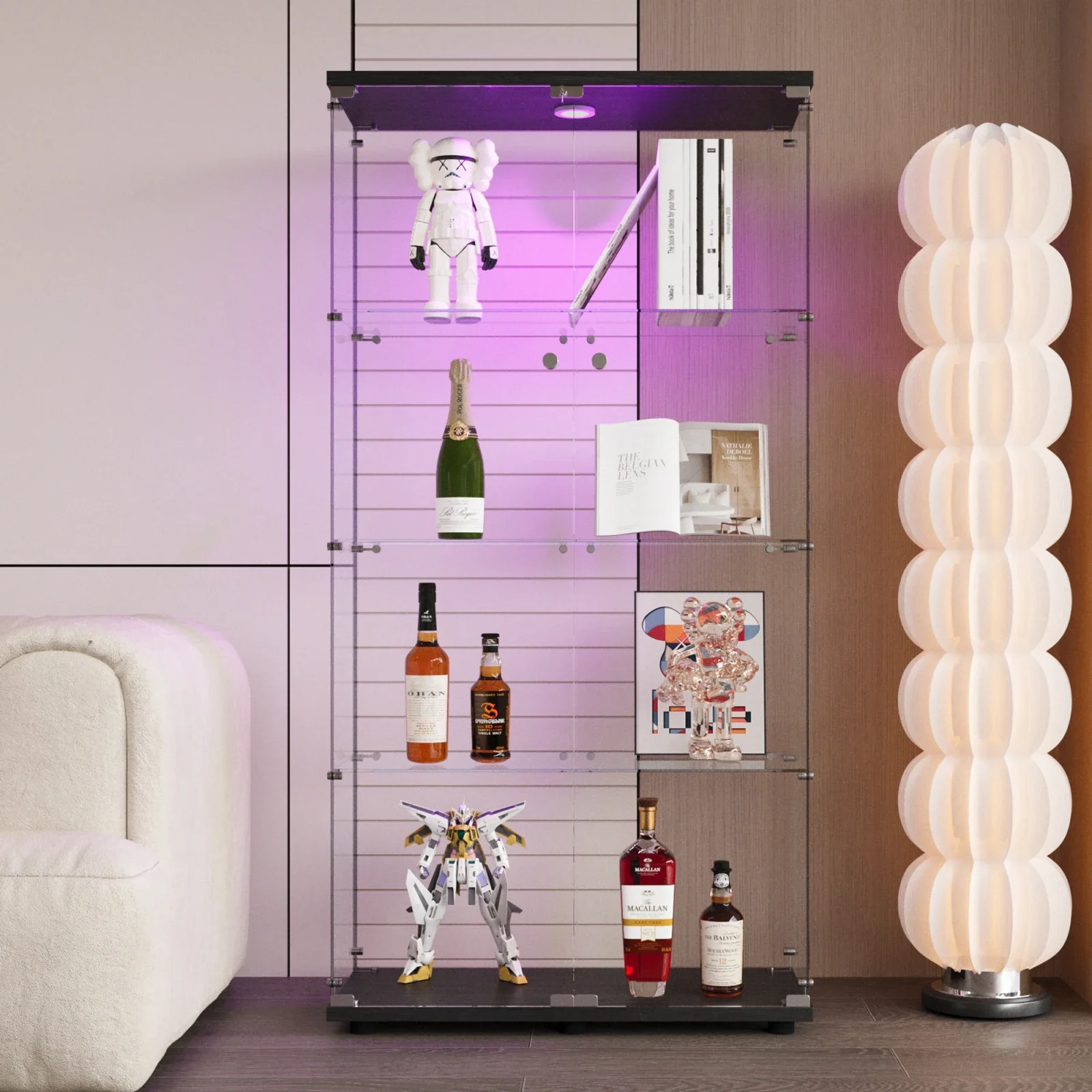 Rosahqnda Glasvitrine mit LED-Beleuchtung, mit 4 Regalen und 2 Türen, 80,49 x 36,49 x 163,9 cm, Schwarz Image