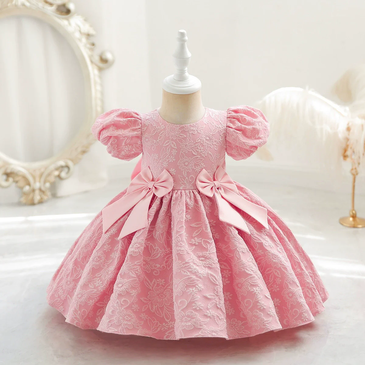 Mode Blumenmädchenkleider für Hochzeiten Kurzarm Schleife Baby Mädchen Kleid Sommer Kinder Mädchen Abendkleid 1-7 Jahre Image
