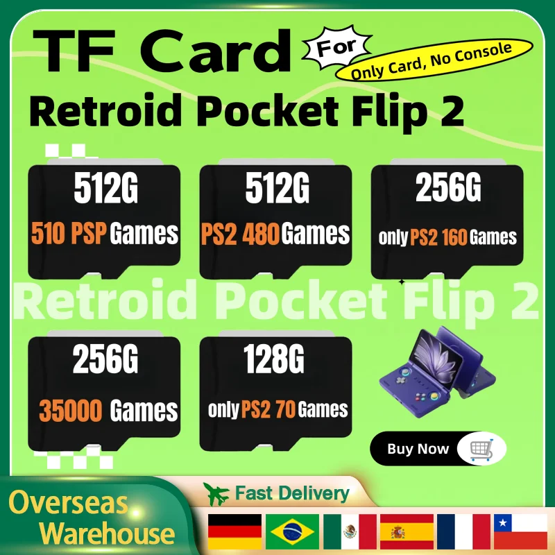 Retroid Pocket Flip 2 Speicherkarte für beliebte klassische Retro-Spiele, TF-Karte, PSP, PS2, 3DS, tragbare Handheld-Konsole, 512 GB PSP-Karte, Geschenke Image