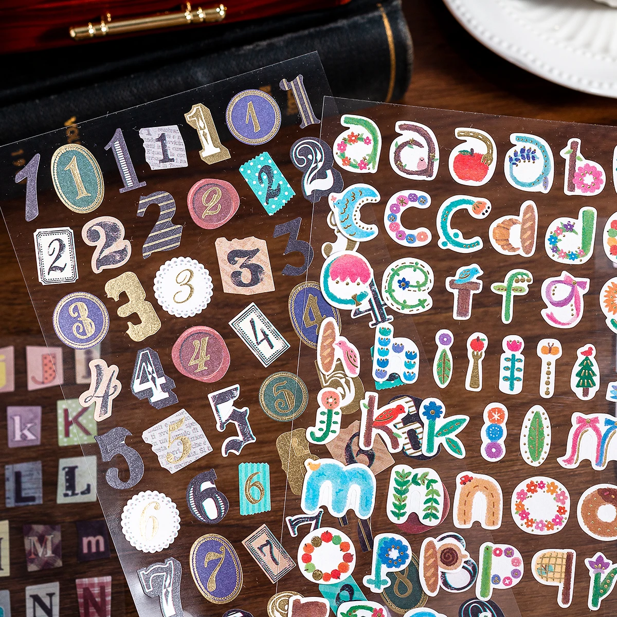 6–30 Blatt Vintage-Aufkleber-Set mit Goldfolie-Alphabet und Zahlen, DIY-Tagebuchdekoration, niedliche Kunstgeschenke, Schulbedarf Image