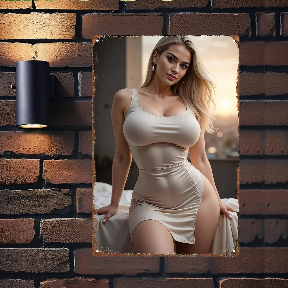 Vintage Industrie-Metallschild „Beige Sexy Lady“, 20,3 x 30,5 cm, Wandkunst – robuste Dekoration für Zuhause, Bar, Büro, ideal als Geburtstags- oder Einweihungsgeschenk Image