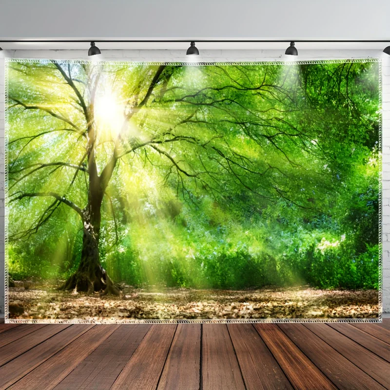 VIKAMA Wandteppich im natürlichen Stil mit Waldmorgenlicht-Motiv, Wandbehang für Wohnzimmer, Schlafzimmer, Live-Stream, Heimdekoration, Akzentstoff Image