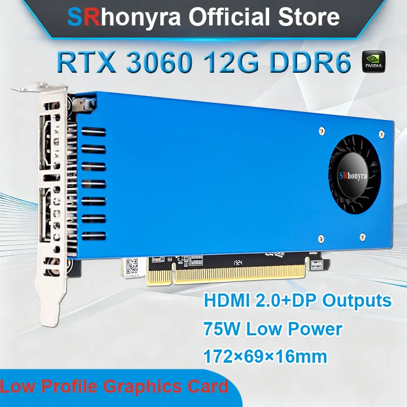SRhonyra RTX 3060 12GB Low-Profile-Grafikkarte, GDDR6 192-Bit PCIe 4.0 x16 Dual-Ausgänge Kompatibel mit SFF/Thin ITX/HTPC PC Image