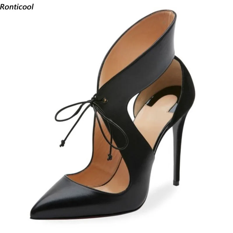 Ronticool Handgemachte Frauen Pumps Sexy Stiletto High Heels Spitz Elegante Schwarz Bankett Prom Schuhe Frauen UNS Plus Größe 5-13