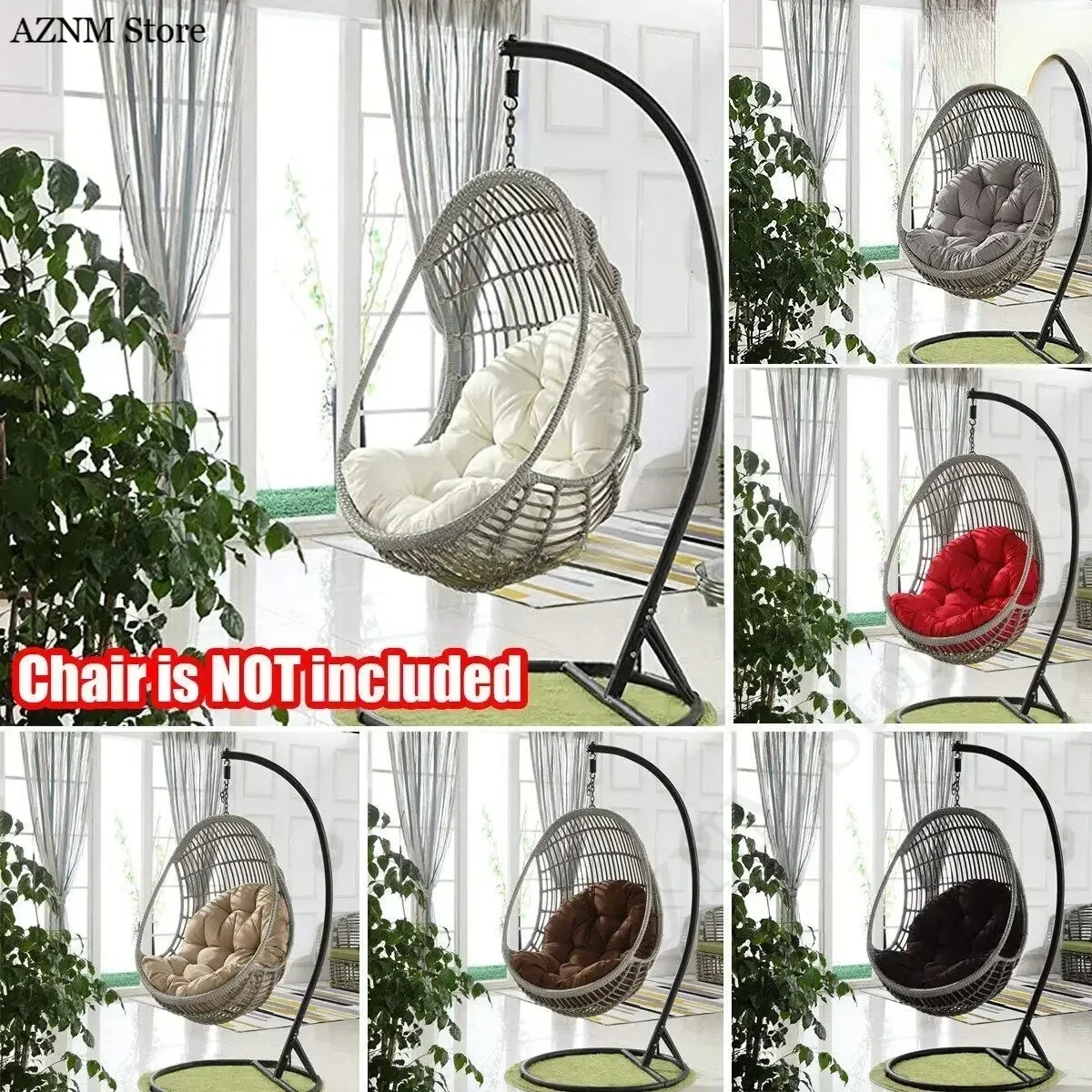 Hängesessel-Kissen, verdicktes Schaukelsitzkissen mit Rückenlehne, abnehmbares Kissen mit Reißverschluss für drinnen und draußen, Terrasse