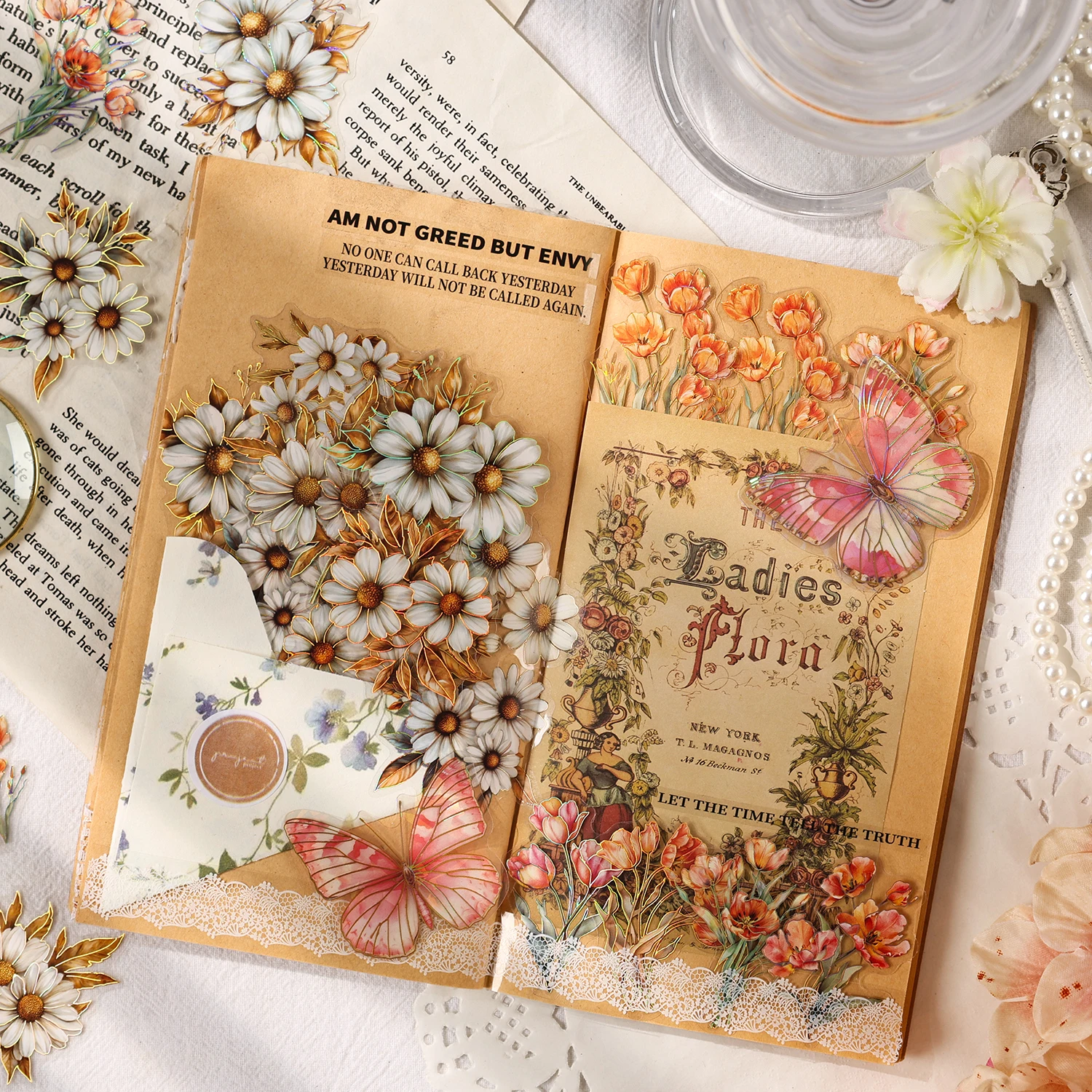 6 Stile Traum vom Blumenmeer Serie Aufkleber Blumen-Themen Junk Journal Planer Tagebuch Scrapbooking Collage Dekorative PET-Sticker Image