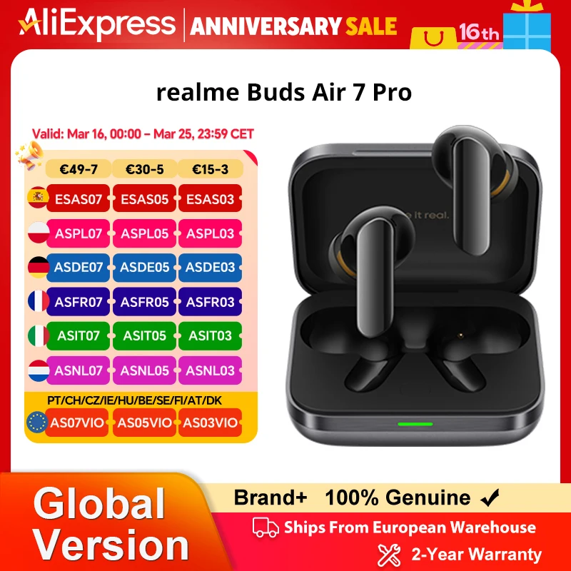 Kopfhörer – Realme Buds Air 7 Pro Global Version 53 dB Echtzeit-Geräuschunterdrückung 11 + 6 mm Dual-DAC-Treiber Al Live-Übersetzer Image