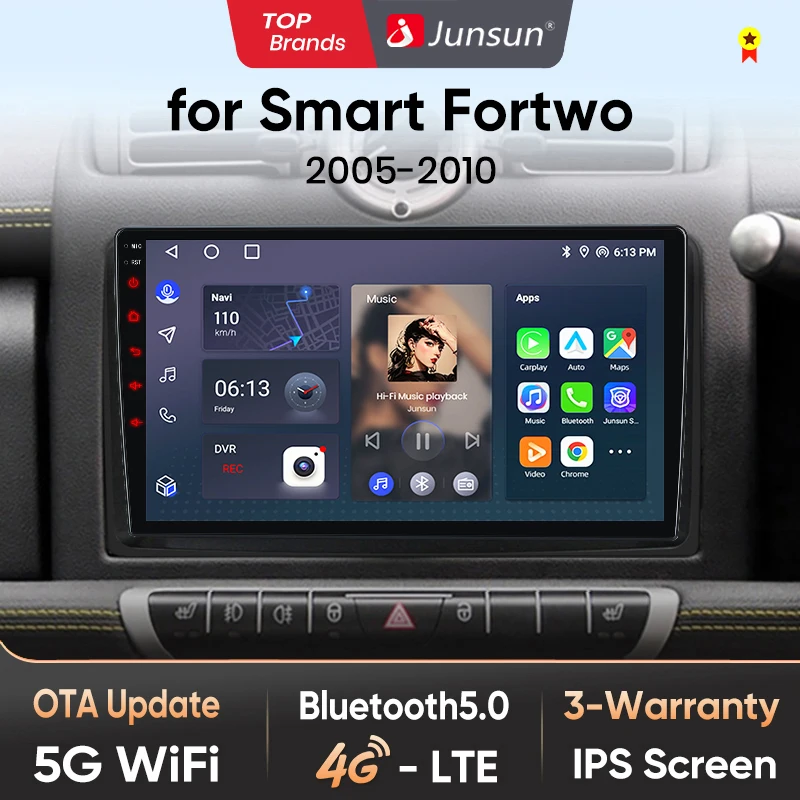 Junsun AI 4G LTE Wireless CarPlay Android Auto Autoradio für Mercedes Benz Smart Fortwo 451 2005-2010 Intelligente Systeme Stereoanlage Image