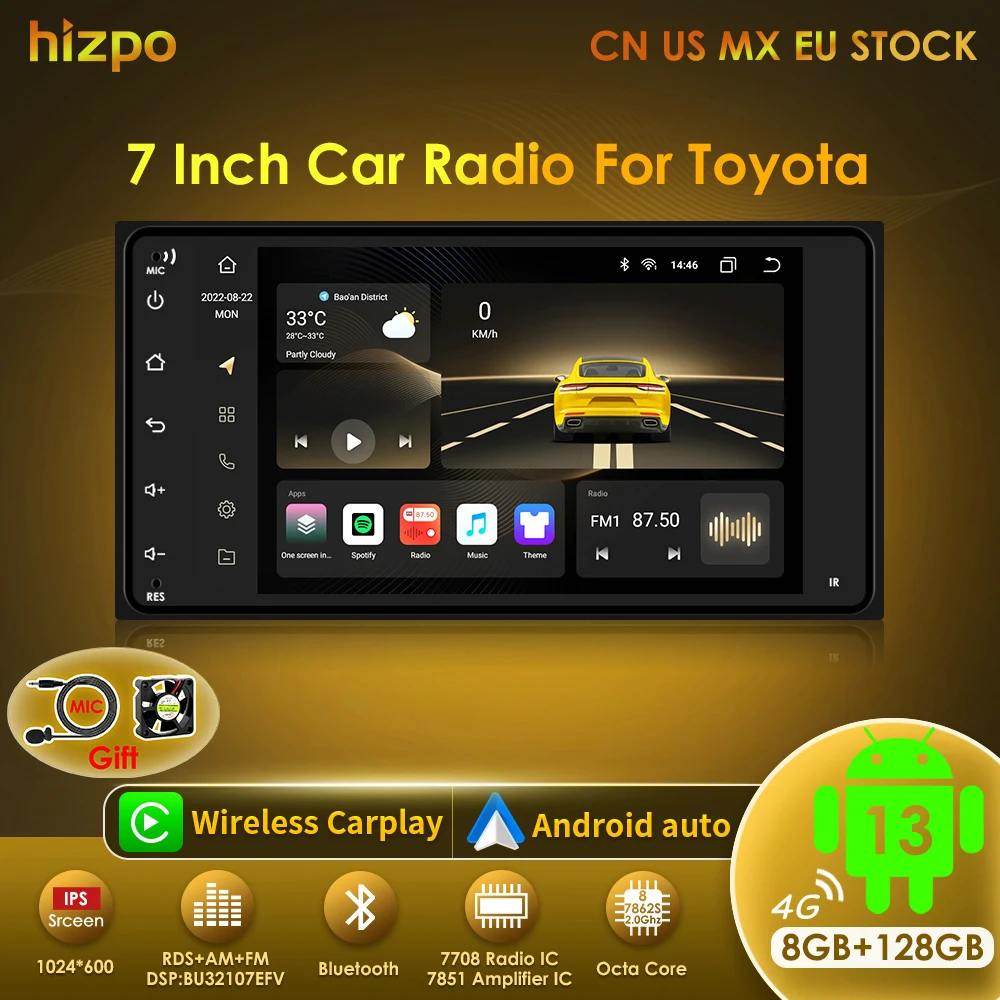 Hizpo 7 Zoll AI Stimme Universal Android Auto Stereo GPS Radio Für Toyota 4Runner Camry Corolla Tuntra RAV4 Multimedia navigation Image