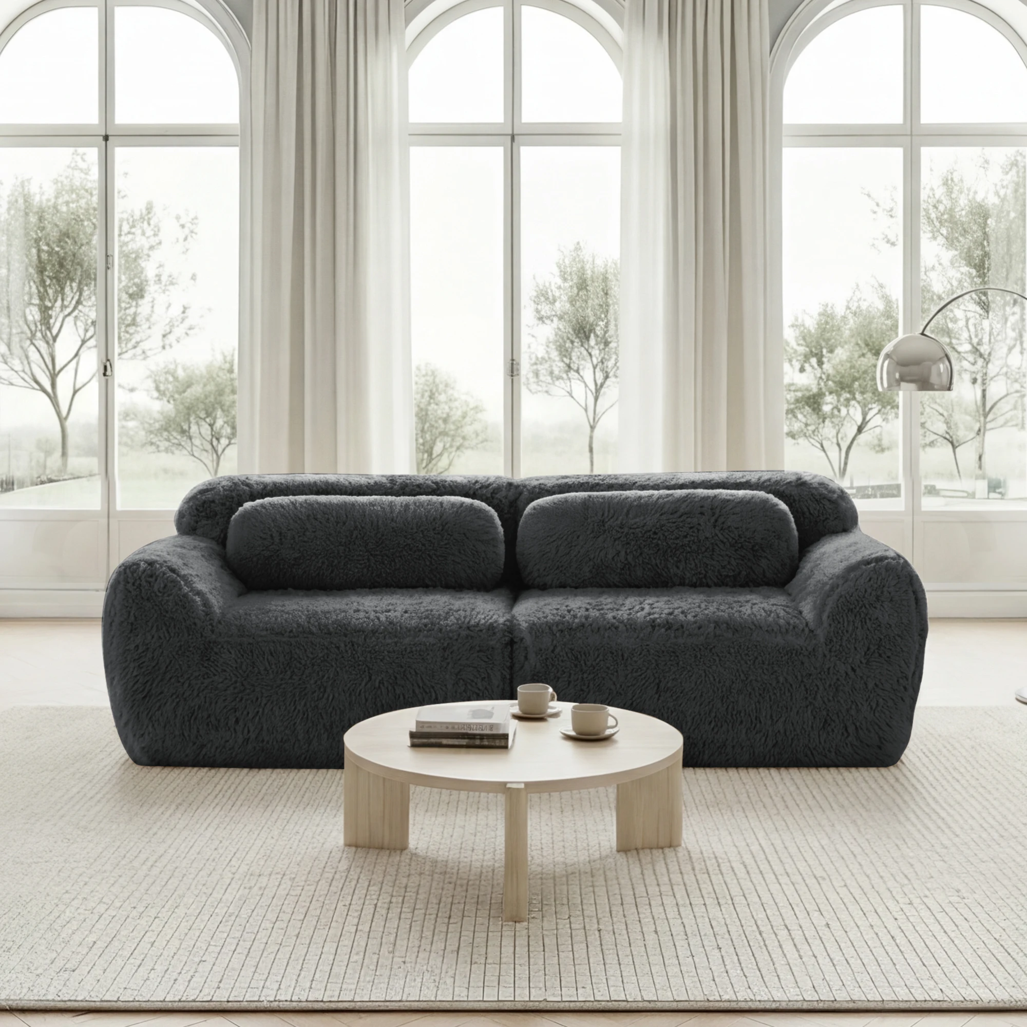 KOMHTOM 2 Sitzers Sofa aus Plüschstoff rahmenloses modulares Design mit Kissen weich hochelastischer Schaumstoff