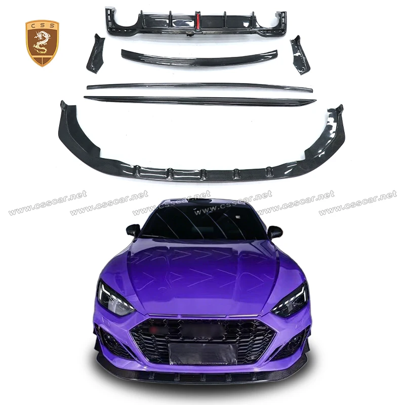 KB Style Carbon Fiber Front Rear Bumper Lip Diffusor für Audi RS5 2019 2020 2021 2022 2023 Side Rock Tail Boot Wing Spolier Kit Image