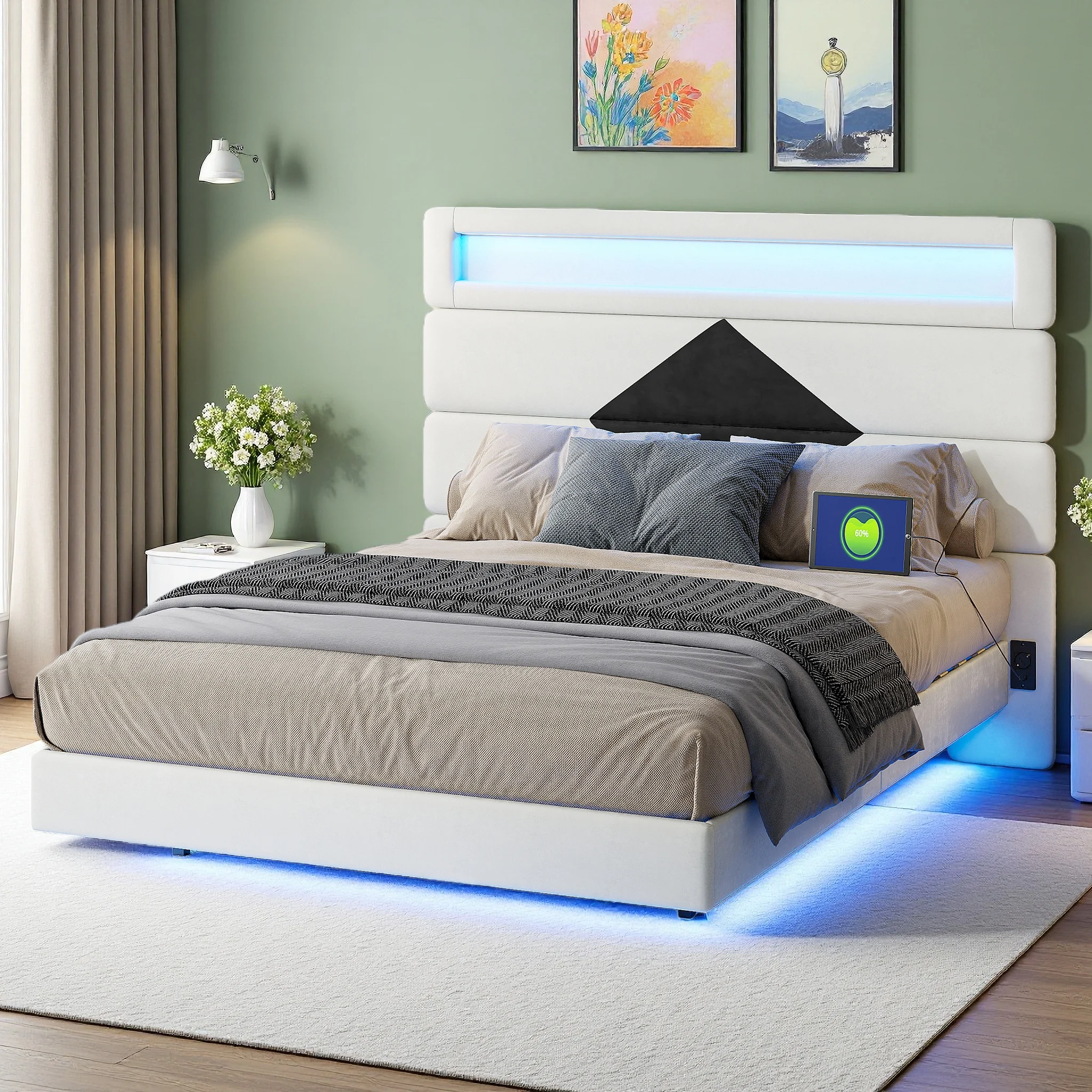 WoodenAura Bett 140x190, Polsterbett 140x190cm mit Kopfteil mit Stauraum, Doppelbett mit Lattenrost, Jugendbett Bettgestell,Samt Image