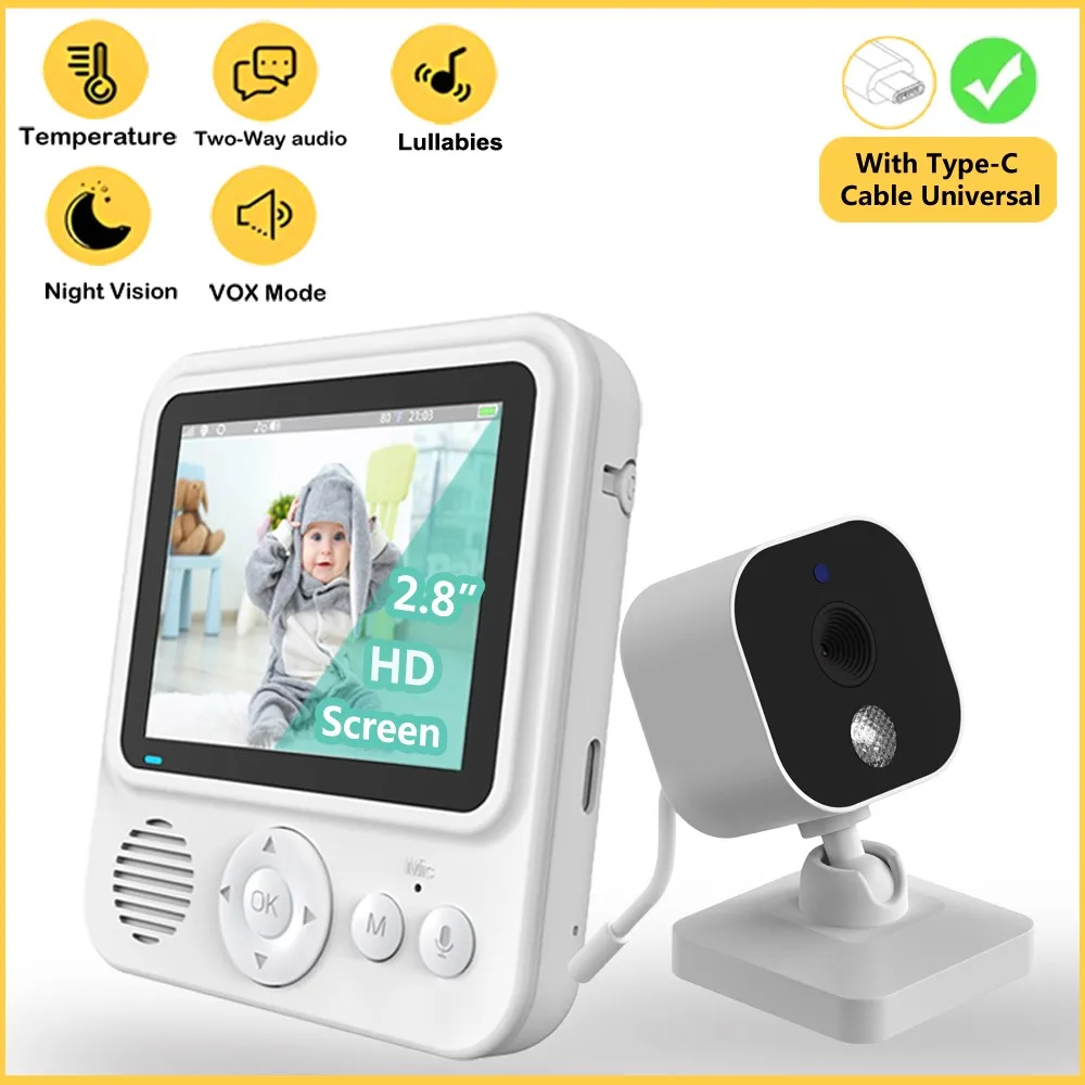 Kein WLAN, 2,8 Zoll kabelloser Babyphone, Überwachungsvideo, Babykamera, Sicherheitsschutz, 2-Wege-Audio, Nachtsichtkamera, Babysitter Image