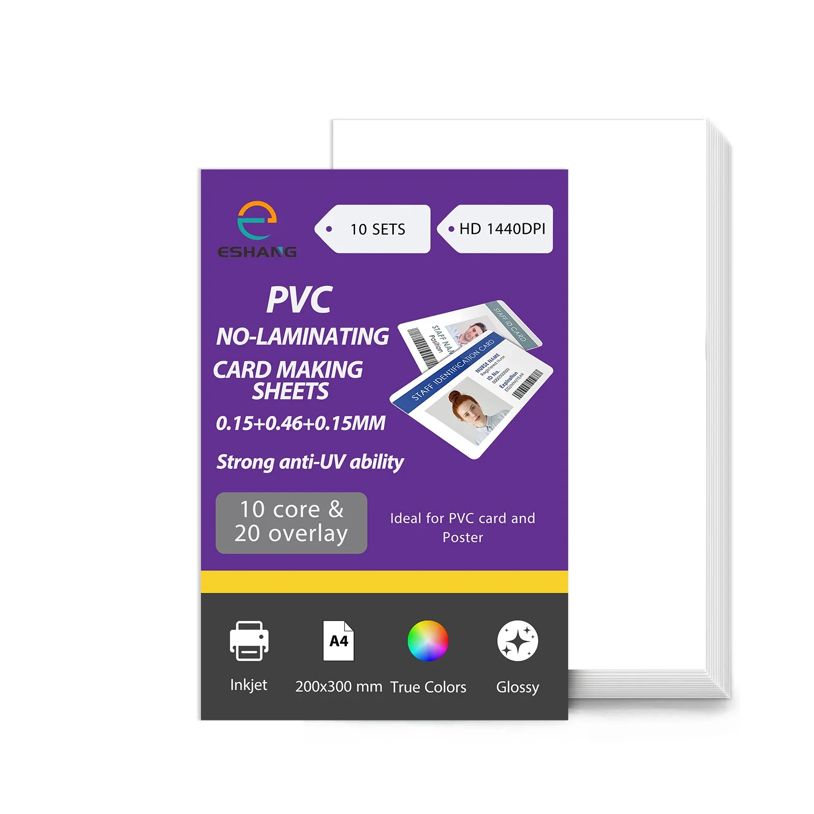 Nicht laminierte Materialien - 10 Sets A4-Format Inkjet-Druck PVC-Ausweiskarten-Herstellungsbögen Image