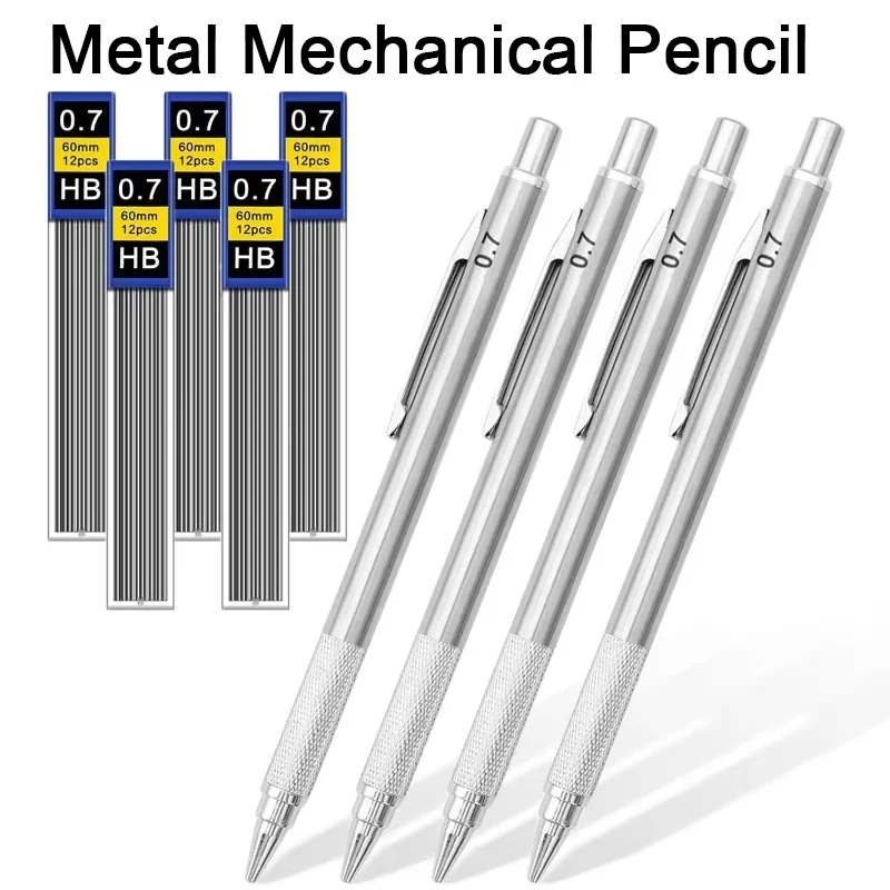 Druckbleistift-Set, 0,3 0,5 0,7 0,9 1,3 2,0 mm, Vollmetall-Kunstzeichnung, Malerei, automatischer Bleistift für Schulbedarf, Zuhause und Büro Image