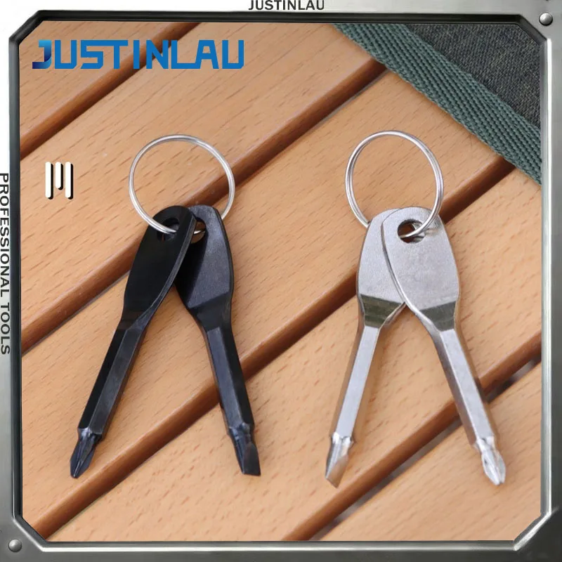 JUSTINLAU 1PC Tragbarer Schraubendreher für den Außenbereich, tragbares Multifunktionswerkzeug, gerader Schraubendreher, Kreuzschraubendreher mit Schlüsselanhänger Image