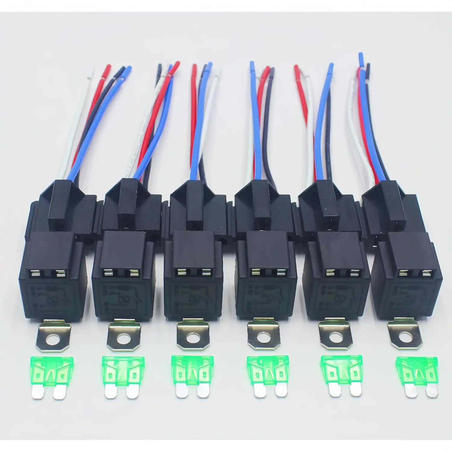 2 3 6 PCS 4 5pin Wasserdichter 12V 30A Sicherungsrelaisschalter mit 14AWG 16 AWG Draht, 12V 24V DC 4 5 Pin SPST Sicherungsrelais für PKW LKW Image