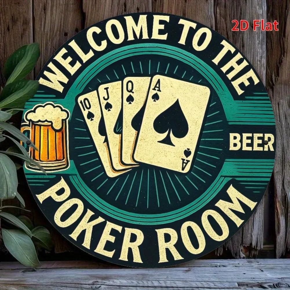 Vintage Poker & Bier Metall-Wandkunstschild – 20 x 20 cm/7,8 x 7,8 Zoll Retro-Gaming-Dekor mit Ace-Karten, Bierkrug und kräftigem Text Image