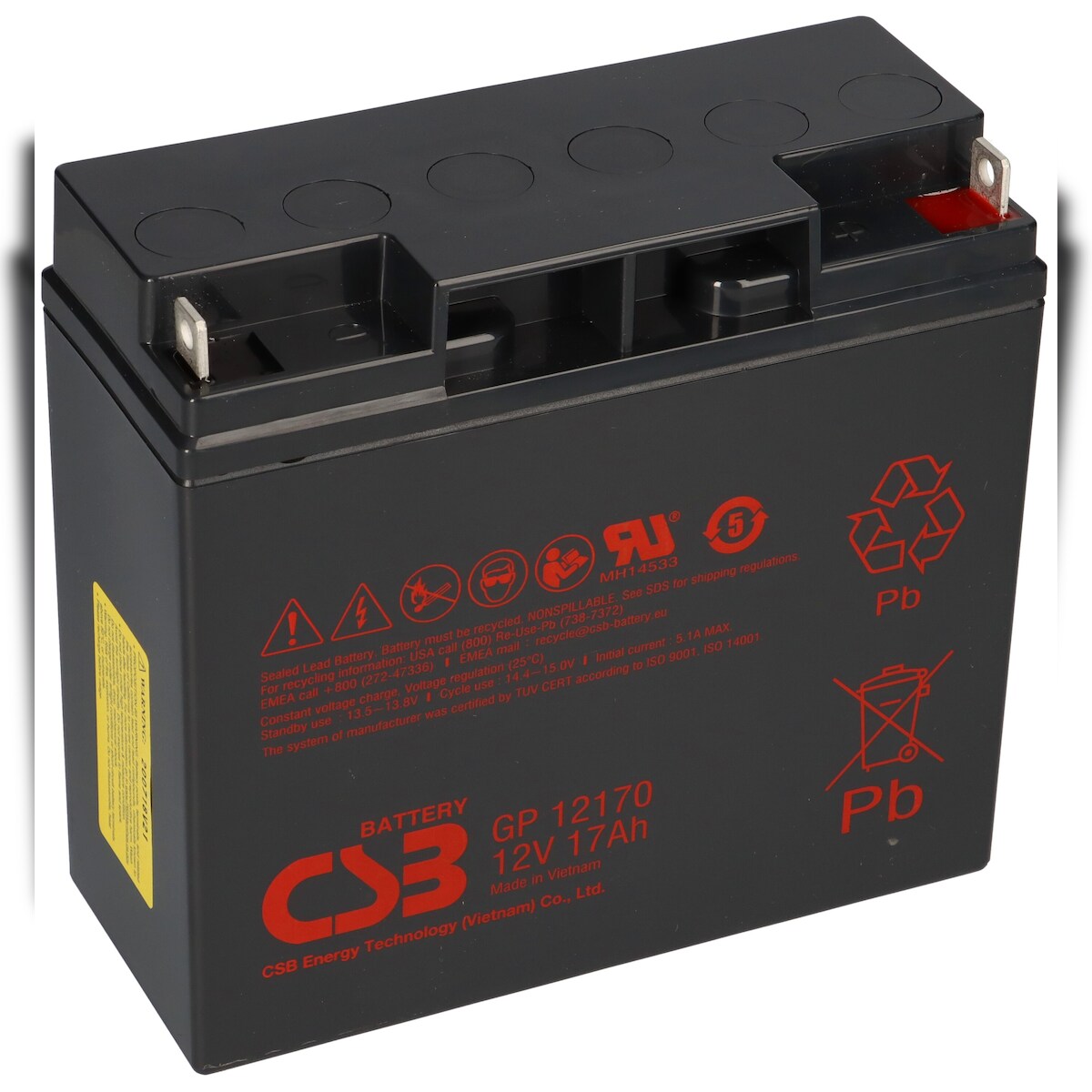 CSB AGM Bleiakku GP12170 12V 17Ah - M5 Flachpol - M5 B/N Image