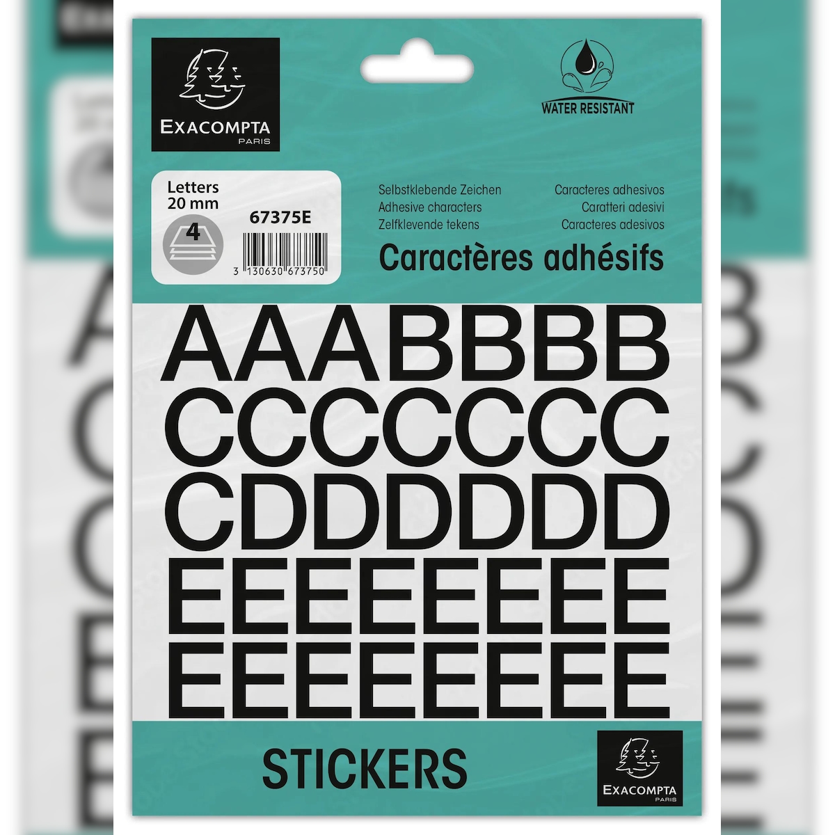 Exacompta 67375E Packung mit selbstklebenden, schwarzen Buchstaben A-Z 20 mm - Schwarz Image