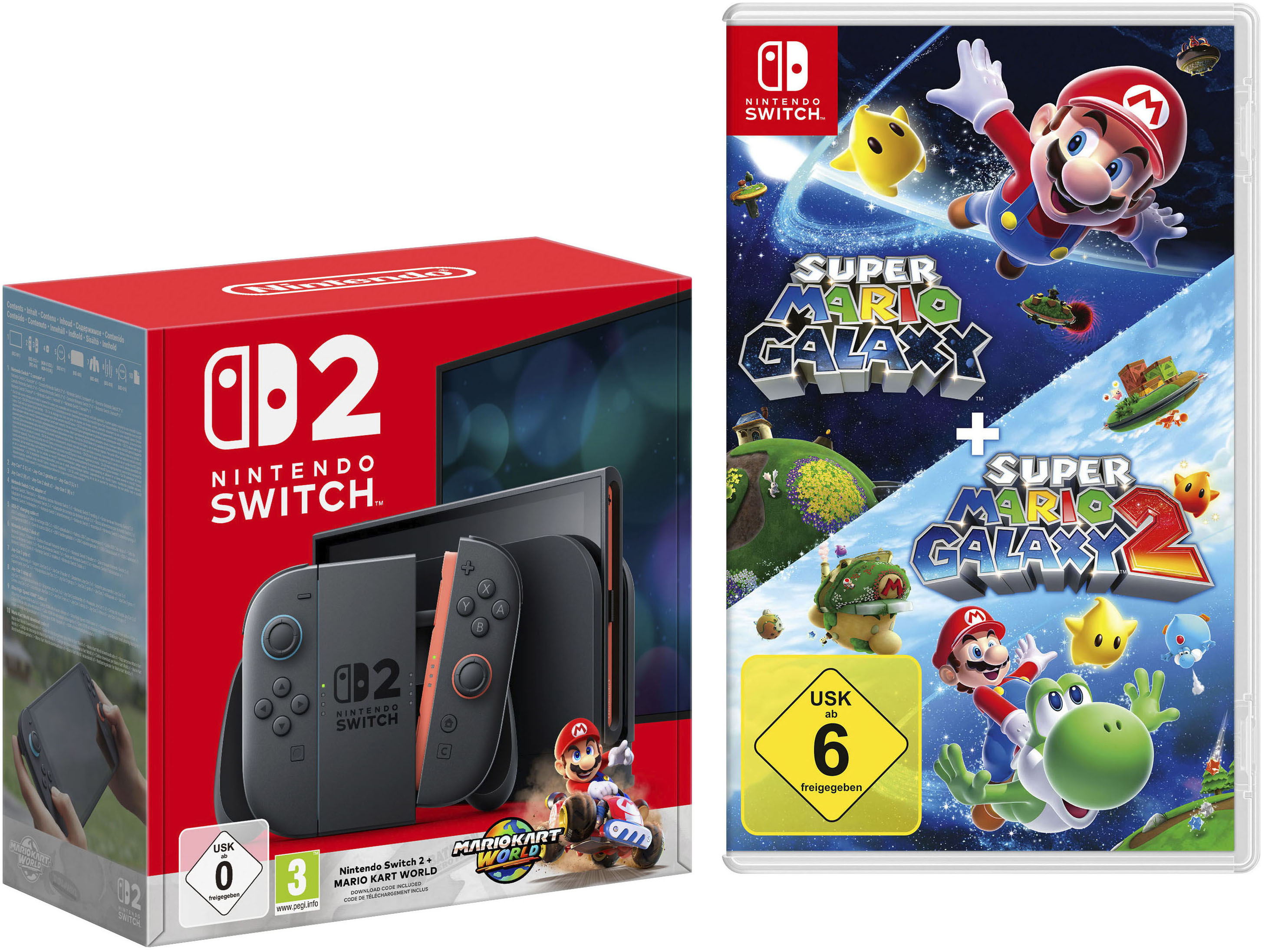 NINTENDO SWITCH 2 Konsolen-Set "Switch 2 + Mario Kart World inkl. Super Mario Galaxy 1+2", schwarz, B:27,2cm H:16,6cm T:1,39cm, Spielekonsolen