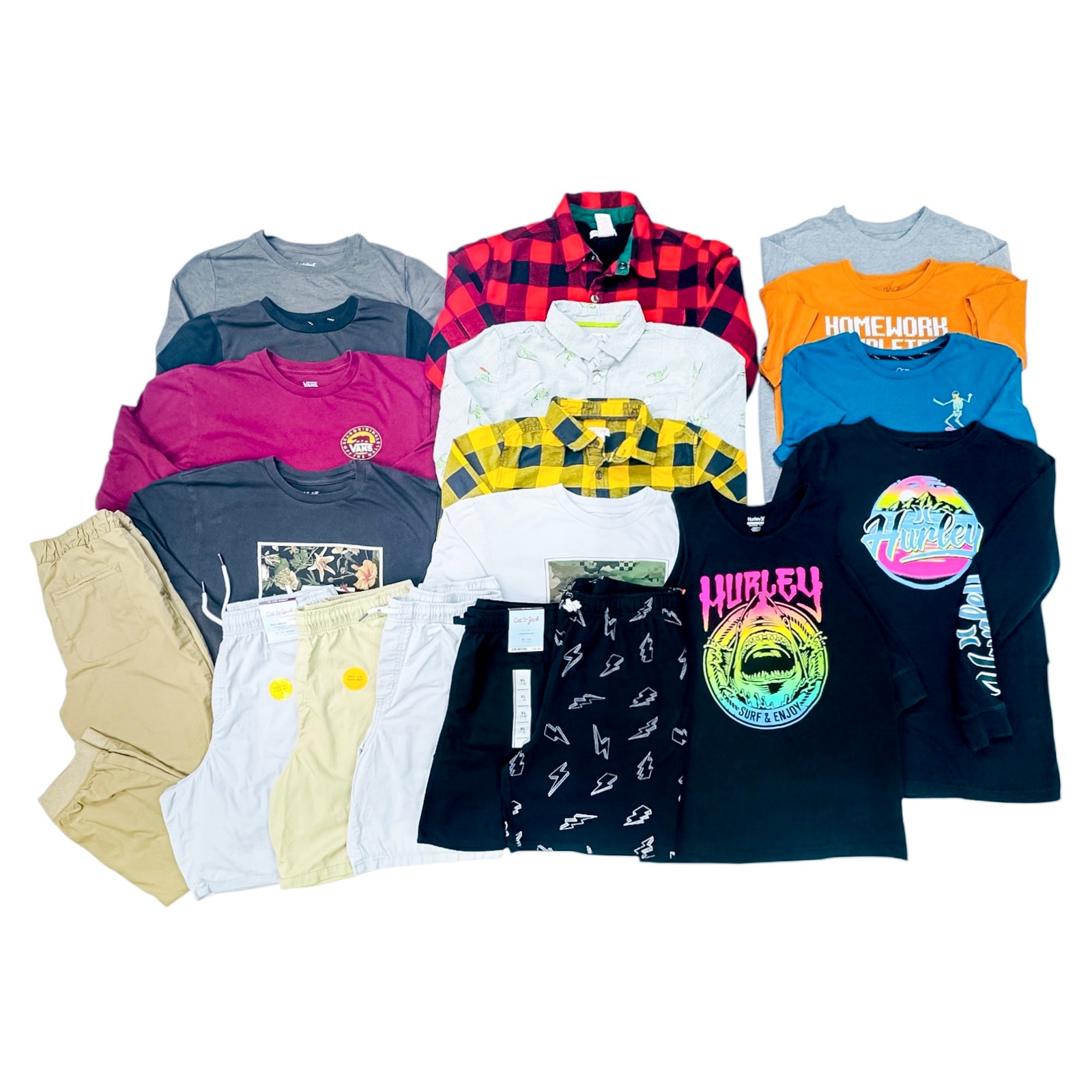 Vans Matching Sets | Boy's Trendy 12/14 Clothing Bundle| 20 Items | Color: Black/Orange/Tan/Yellow | Size: 12b