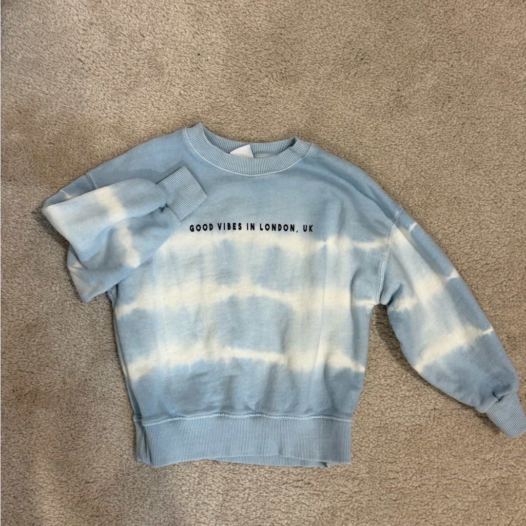 Zara Shirts & Tops | Zara Kids Tie Dye Sweatshirt | Size 6 | Good Vibes London | Color: Blue/White | Size: 6g