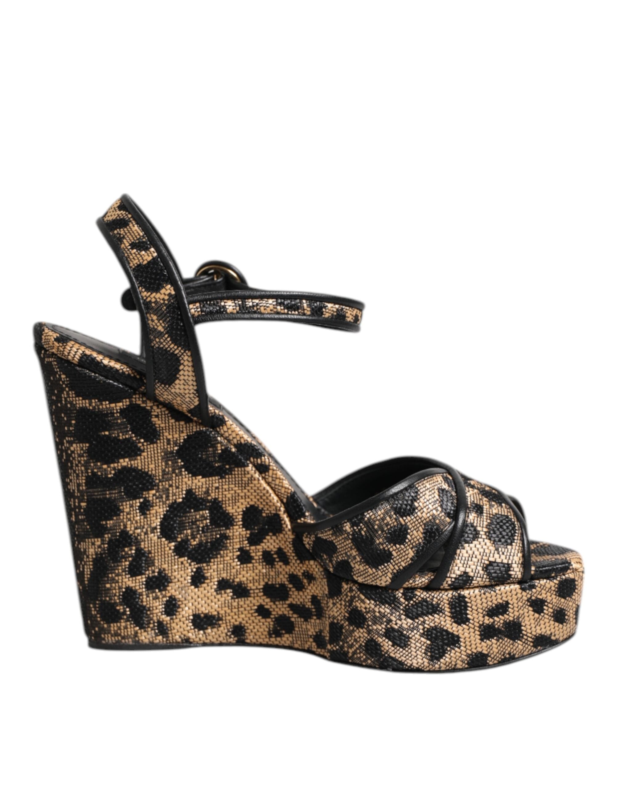 Dolce & Gabbana Braune Leopard Wedge-Ankle-Strap-Sandalen Schuhe