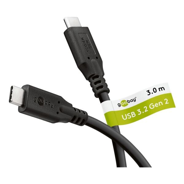 goobay USB-C-Kabel 90° USB-C 3.2 60 W schwarz 3 m schwarz
