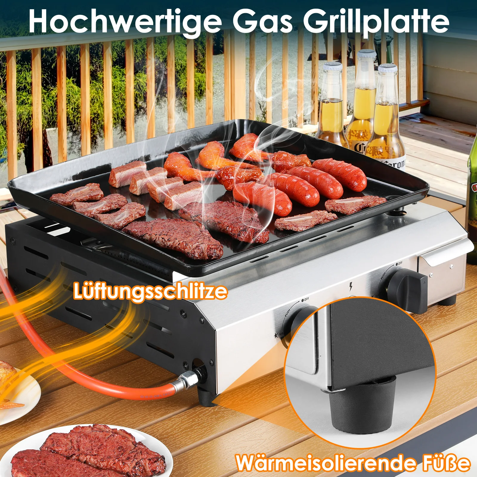 Barbecue à gaz 2/3 brûleurs, barbecue de table avec fonctions de grillade, rôtissage, cuisson, barbecue de camping, barbecue portable pour pique-nique