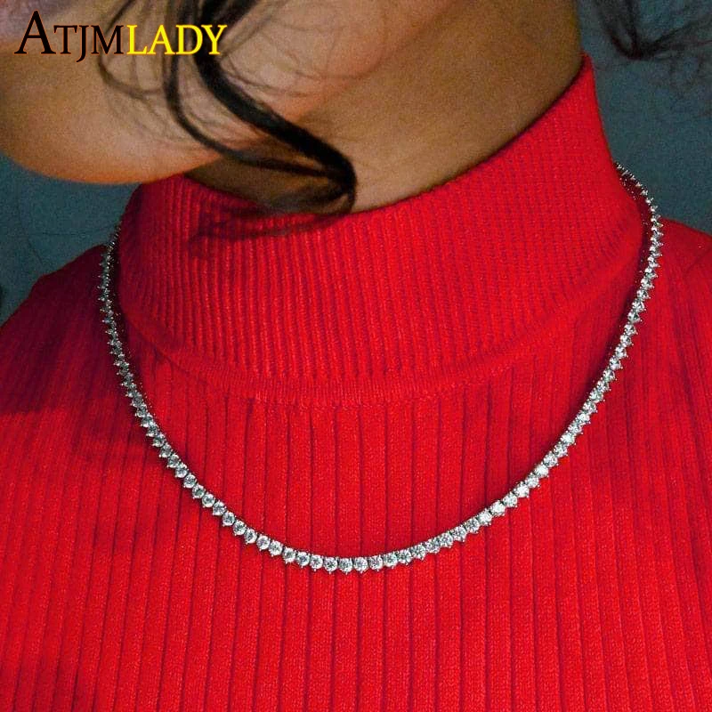 3mm Prong Setting 1 Row CZ collana a catena da Tennis per donna Iced Out Bling Cubic Zirconia Hiphop Classic Choker Jewelry 16 "18"