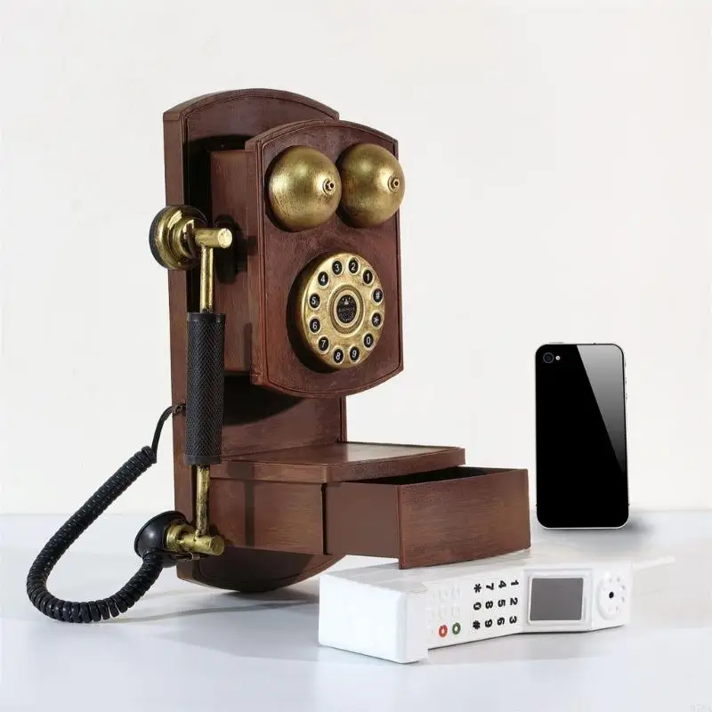 Retro Rotary Landline Phones Model Retro Corded Phones Antique Telephone with Storage Box for Home Office Decors 87HA