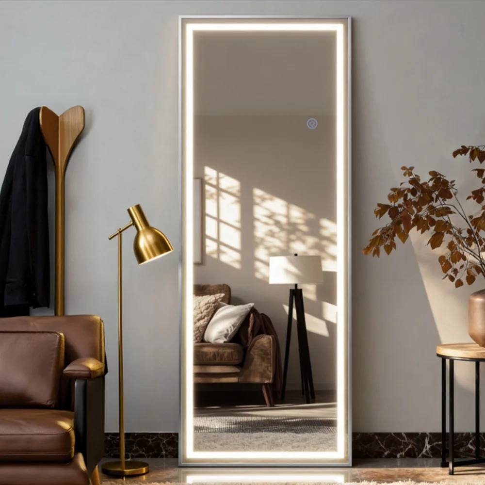 LED Ganzkörperspiegel 160×50 cm, Stand- & Wandspiegel mit Beleuchtung, Touch-Schalter, Schmink- und Ankleidespiegel