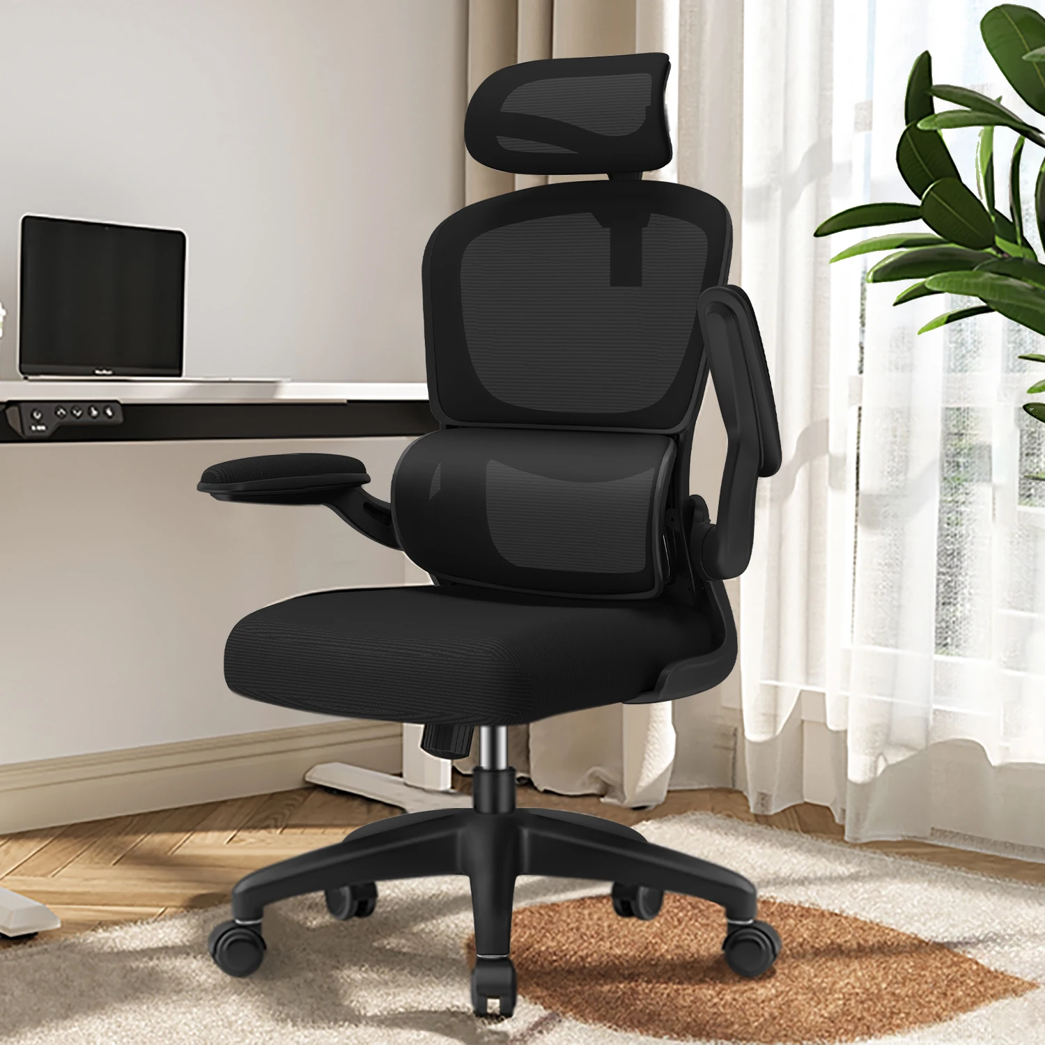 Daccormax Bürostuhl ergonomisch, Schreibtischstuhl, 150 kg Fassungsvermögen, verstellbare Kopfstütze und Armlehnen, Computerstuhl mit Lordosenstütze Image