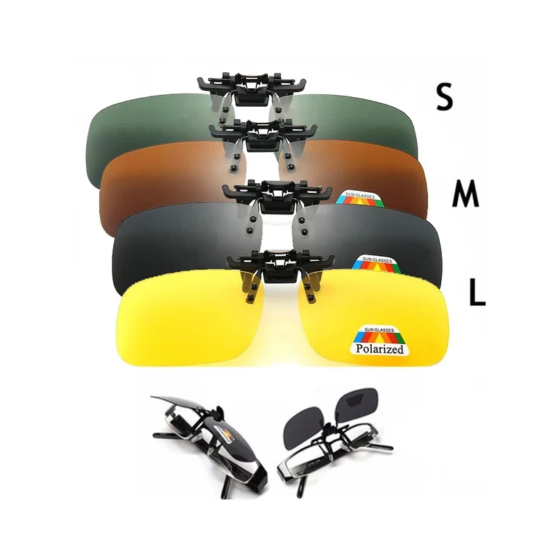 4-farbige graue Gläser, polarisierte Sonnenbrille zum Aufstecken, zum Aufklappen, UV-30, zum Fahren, Angeln, Nachtsichtbrillen-Clips Image