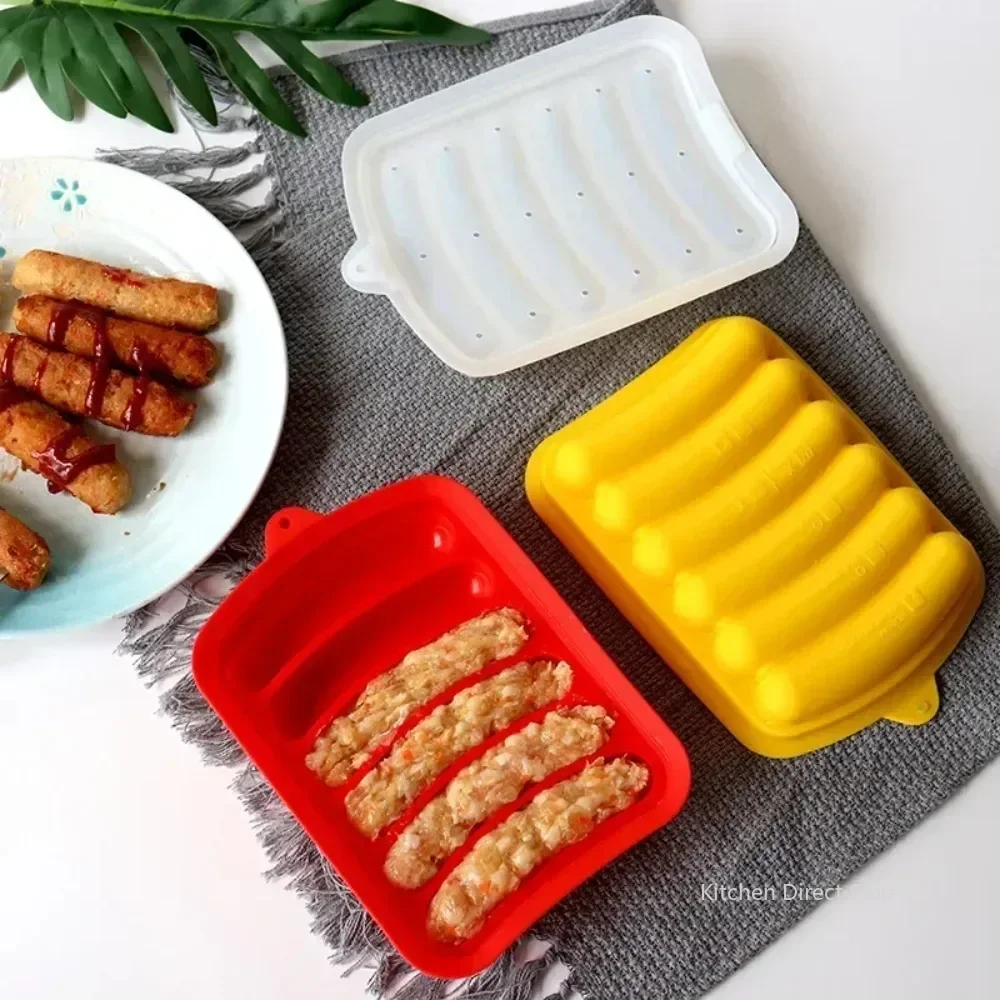 Wurstform mit 6 Fächern aus Silikon, DIY-Schinken- und Hotdog-Form mit Deckel, Küchen- und Haushaltsformen für Würste und Kuchen Image