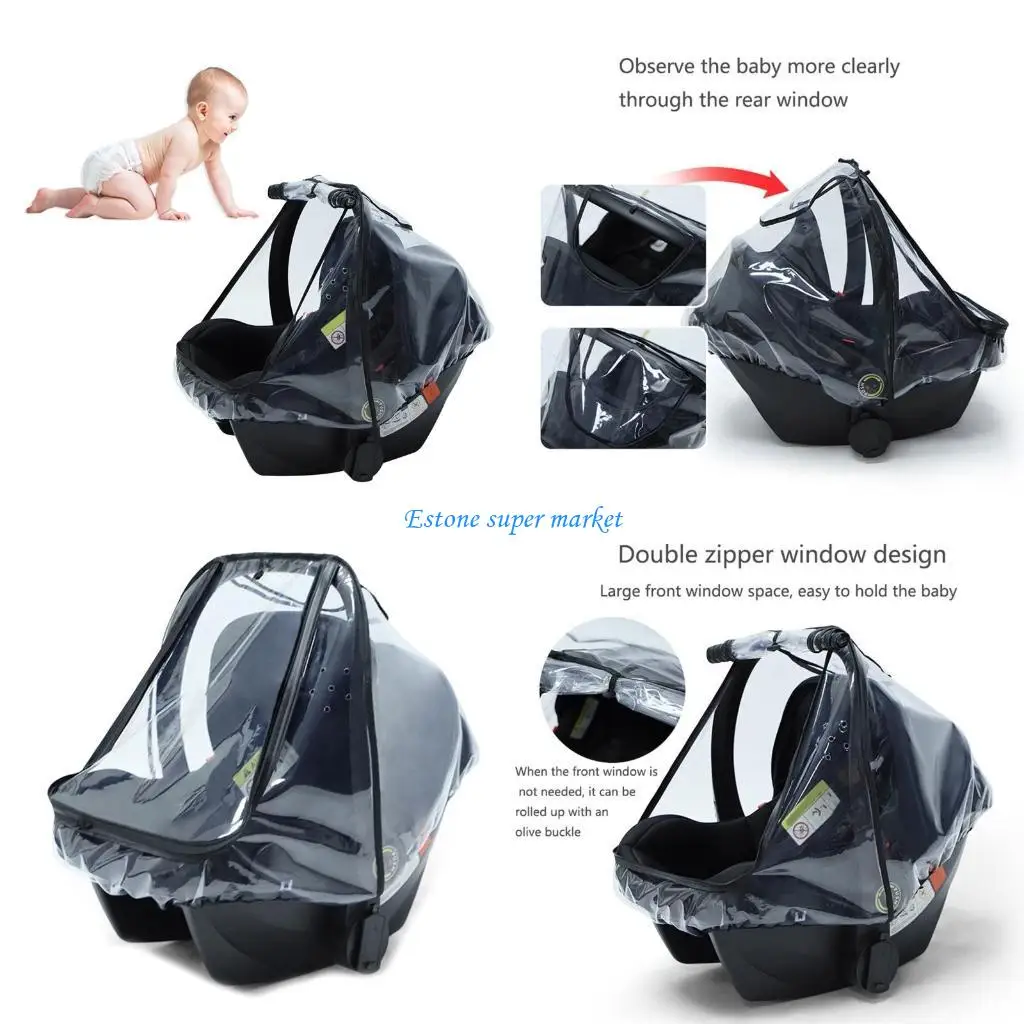 090B Baby-Autositz-Regenschutz, lebensmittelechtes EVA, Kinderwagen-Wetterschutz, wasserdicht, winddicht, atmungsaktiv,
